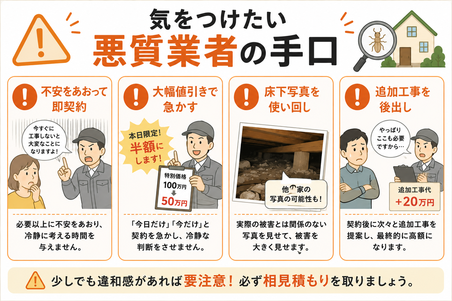 気をつけたい悪質なシロアリ業者の手口