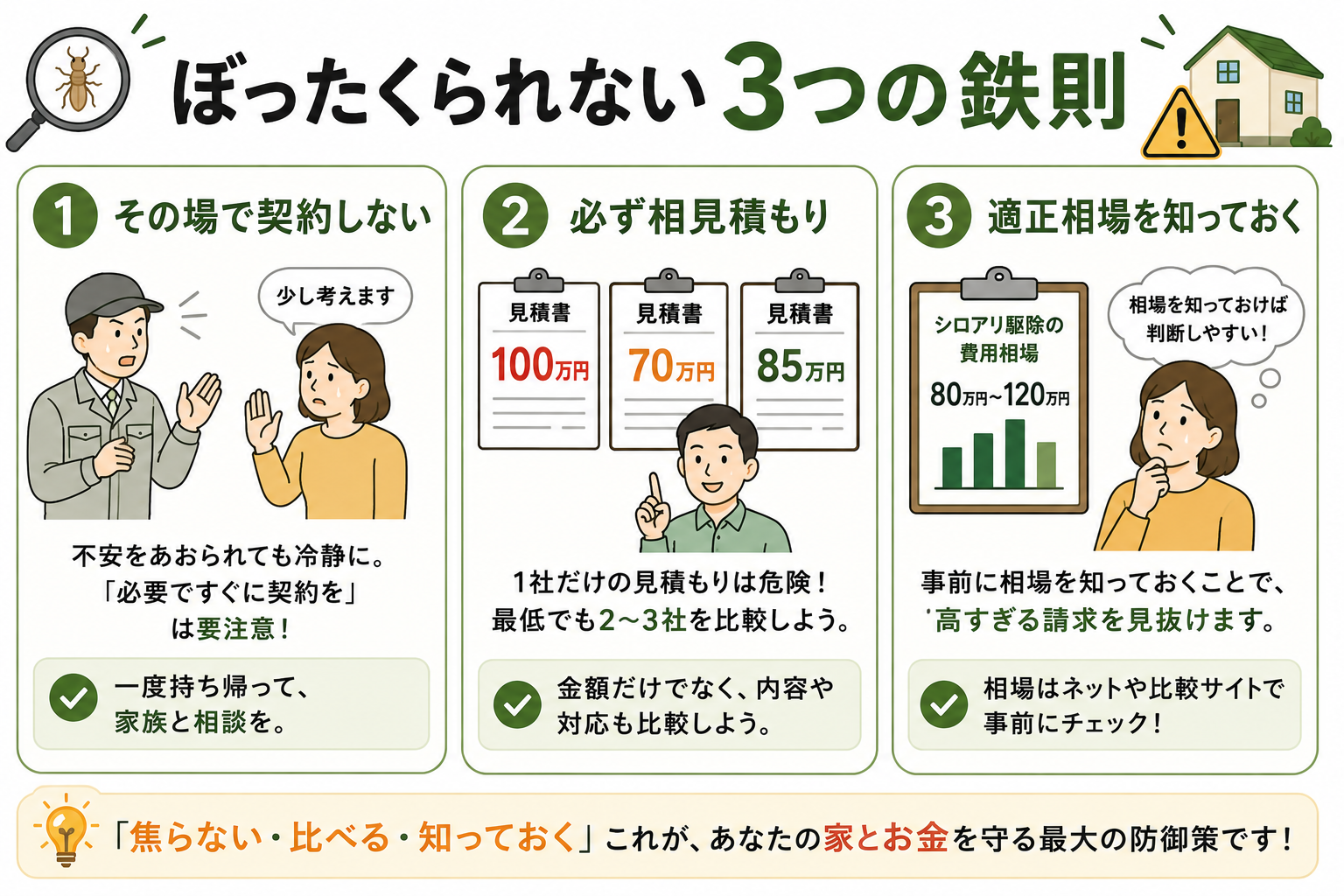 シロアリ駆除でぼったくられない3つの鉄則