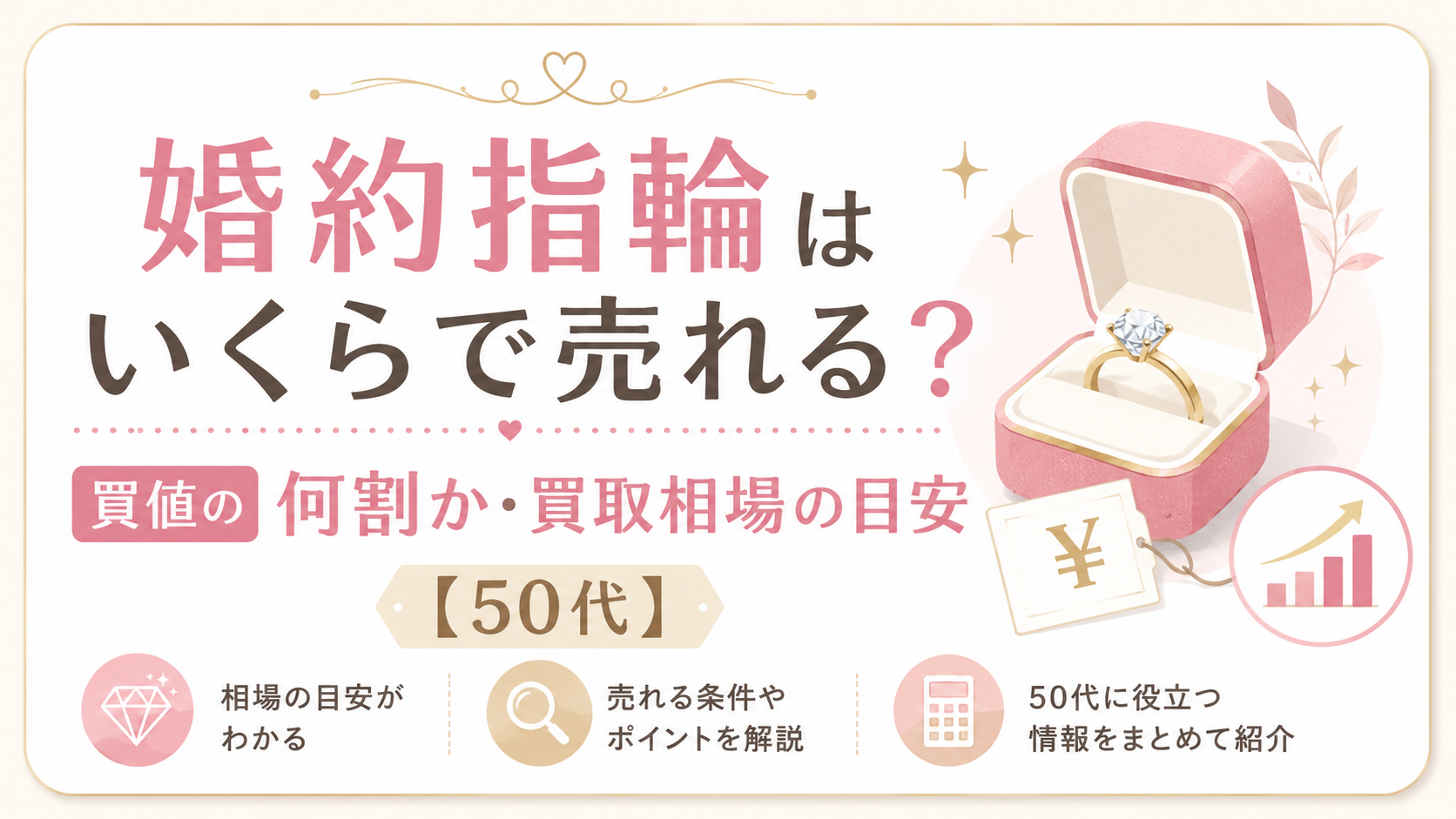 婚約指輪はいくらで売れる？買値の何割か・買取相場の目安【50代】