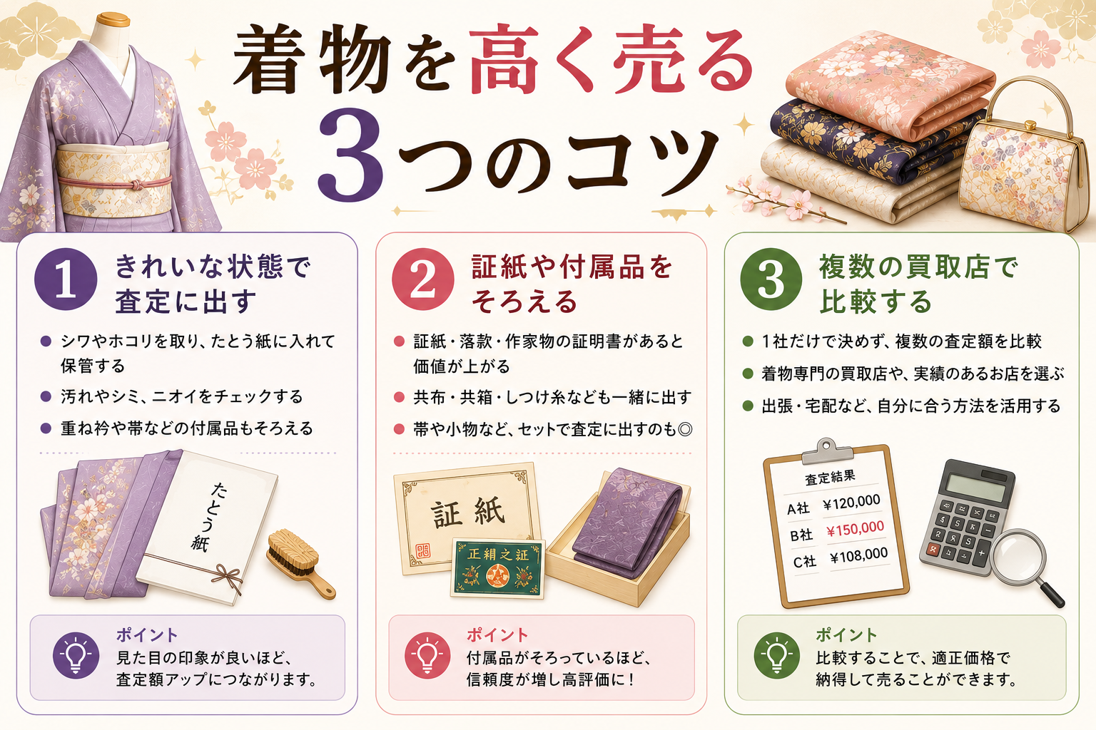着物を高く売る3つのコツ