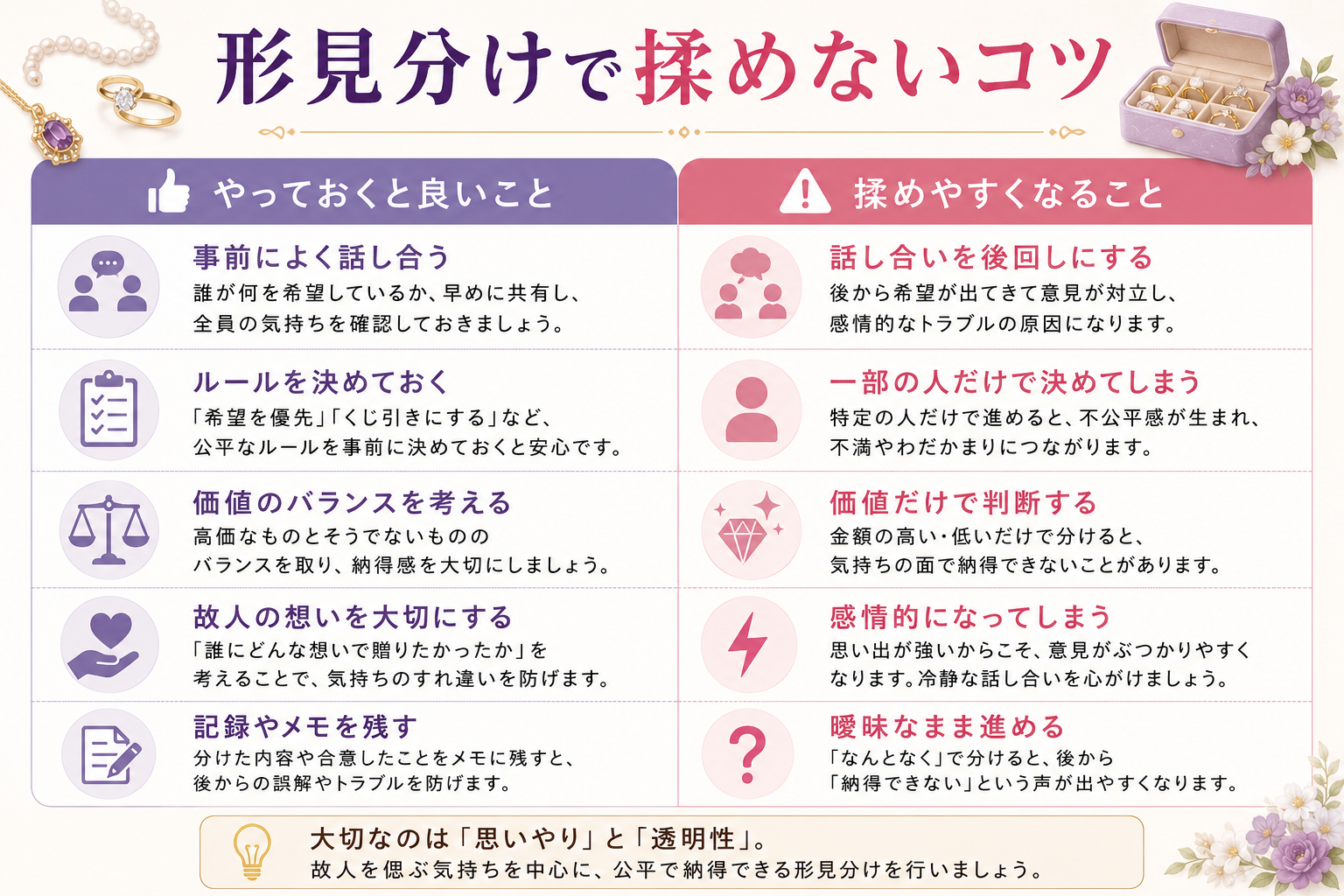 形見分けで揉めないコツ（やっておくと良いこと・揉めやすくなること）