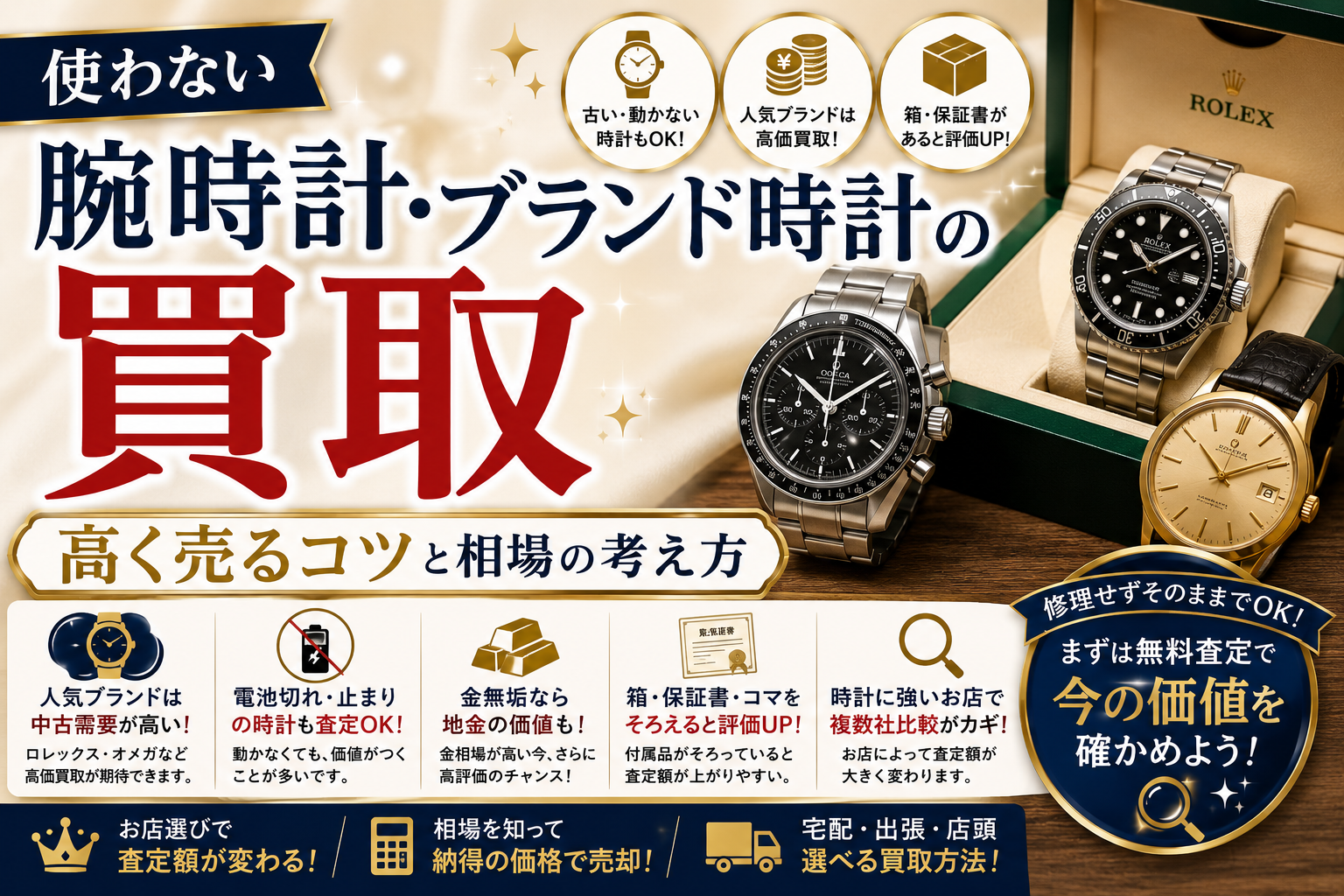 使わない腕時計・ブランド時計の買取｜高く売るコツと相場の考え方