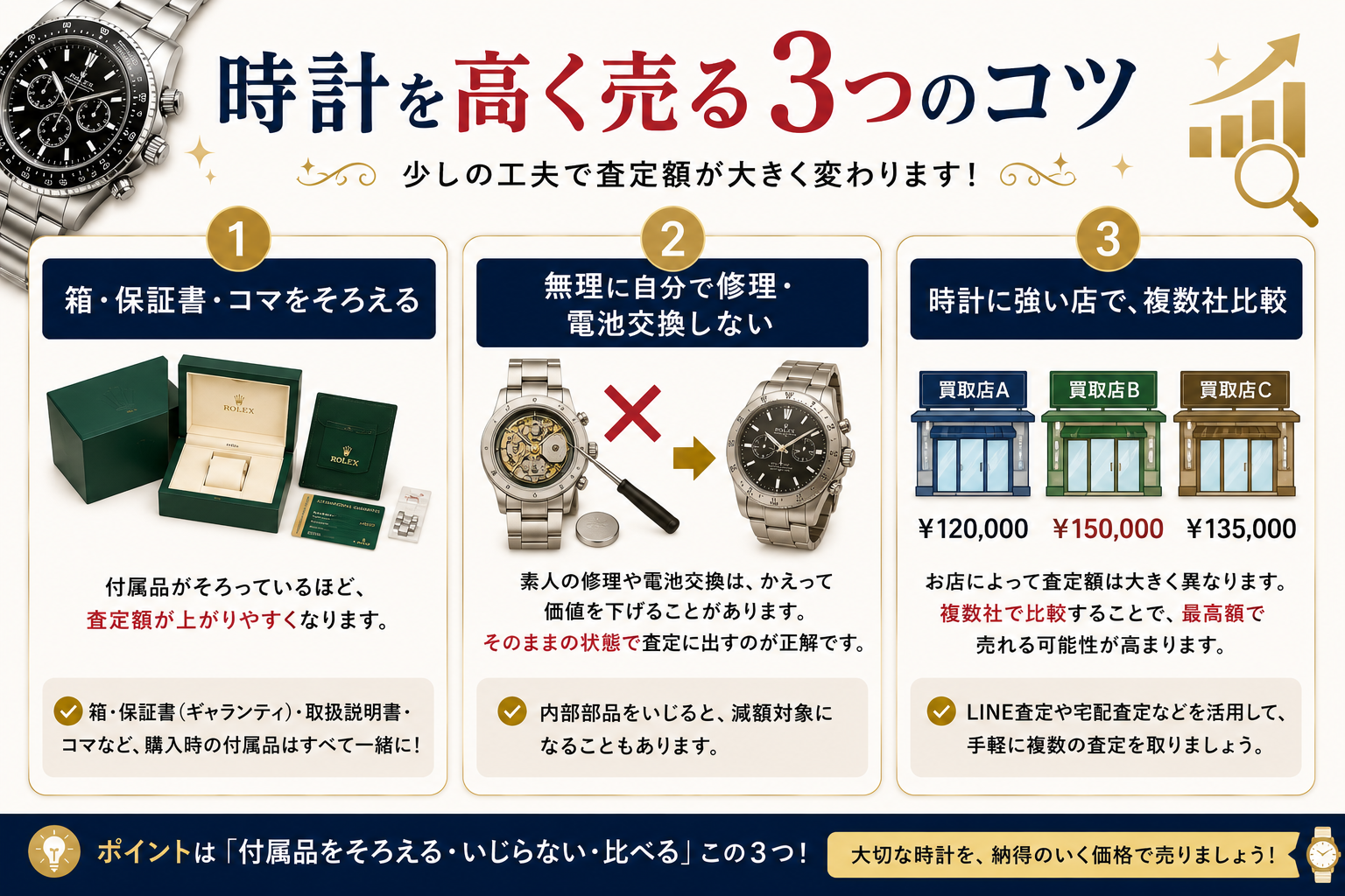 時計を高く売る3つのコツ