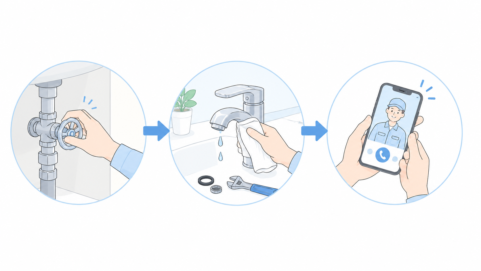 水回りトラブル対処の3ステップ（止水・応急処置・業者依頼）