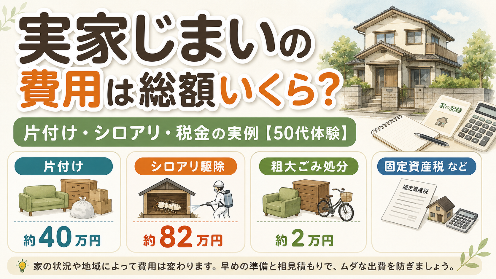 実家じまいの費用は総額いくら？片付け・シロアリ・税金の実例【50代体験】