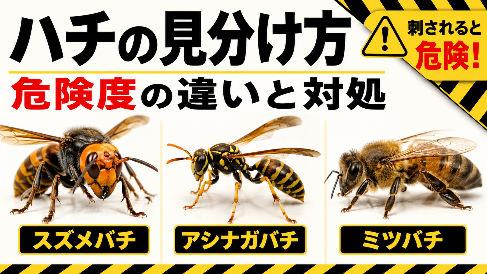 スズメバチ・アシナガバチ・ミツバチの見分け方（アイキャッチ）