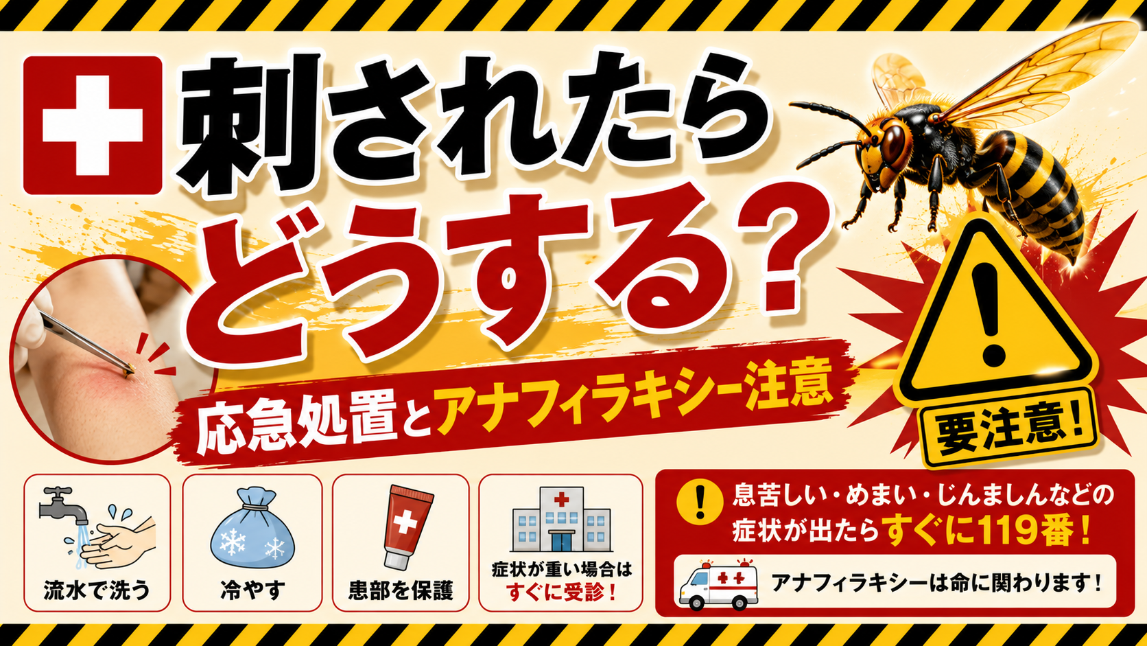 ハチに刺されたときの応急処置5ステップ（アイキャッチ）