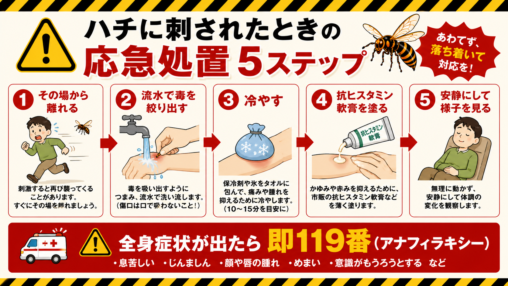 ハチに刺されたときの応急処置5ステップ